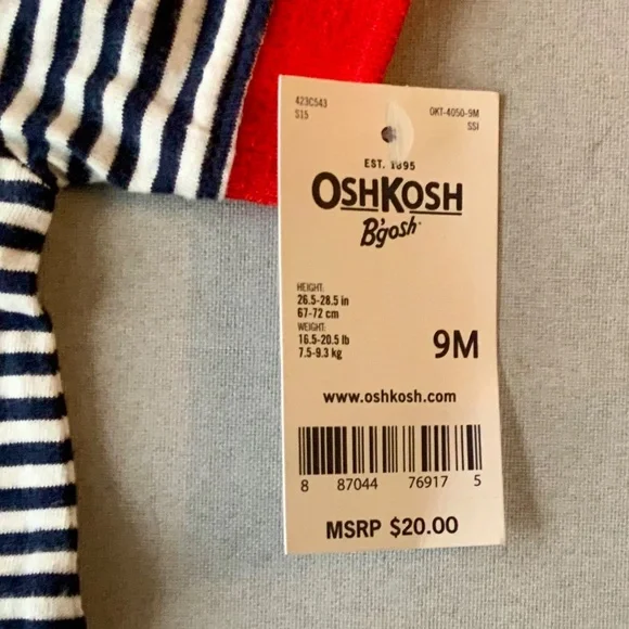 LOT OF 2 OSHKOSH B’GOSH BABY BOYS 9 Mos. ONE PIECE BODYSUITS PLAID & STRIPED NWT - Picture 6 of 7